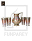 Engraved Antique Brass Jug Set with Colored Motif
