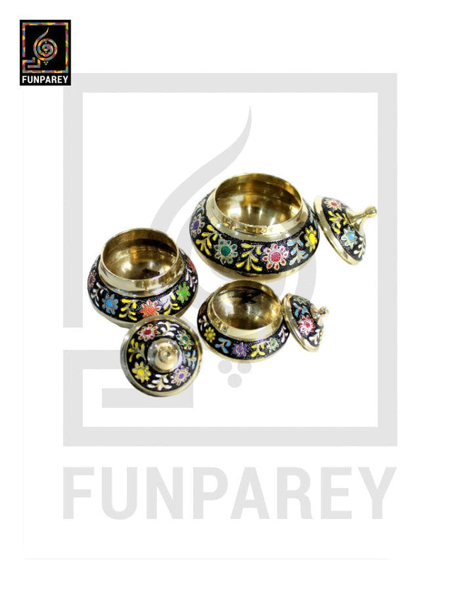 Brass Colorful Candy Bowl Set with Etched Motif Main Image