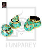 Brass Colorful Candy Bowl Set with Etched Motif – Green