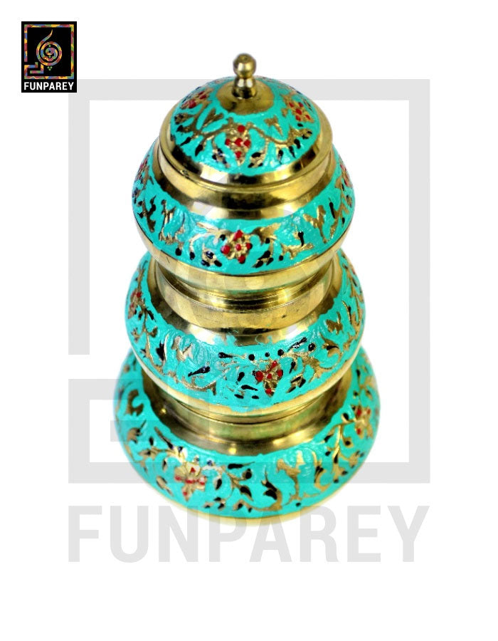 Brass Colorful Candy Bowl Set with Etched Motif – Green