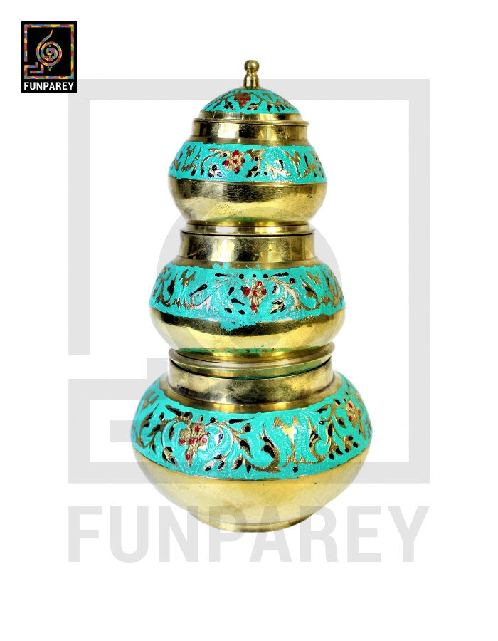 Brass Colorful Candy Bowl Set with Etched Motif – Green