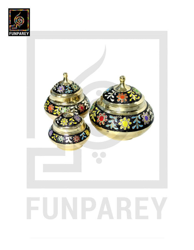 Brass Colorful Candy Bowl Set with Etched Motif Hover Image