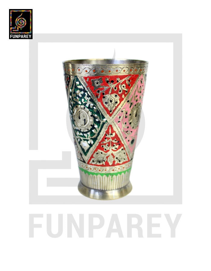 Brass Glass with Colorful Insized Design 5"