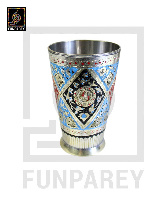 Brass Glass with Colorful Insized Design 5"