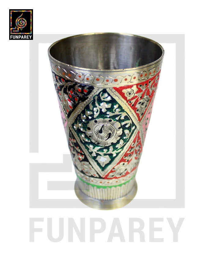 Brass Glass with Colorful Insized Design 5"