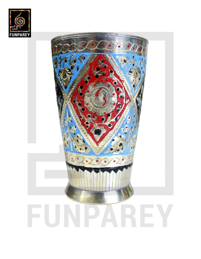 Brass Glass with Colorful Insized Design 5"