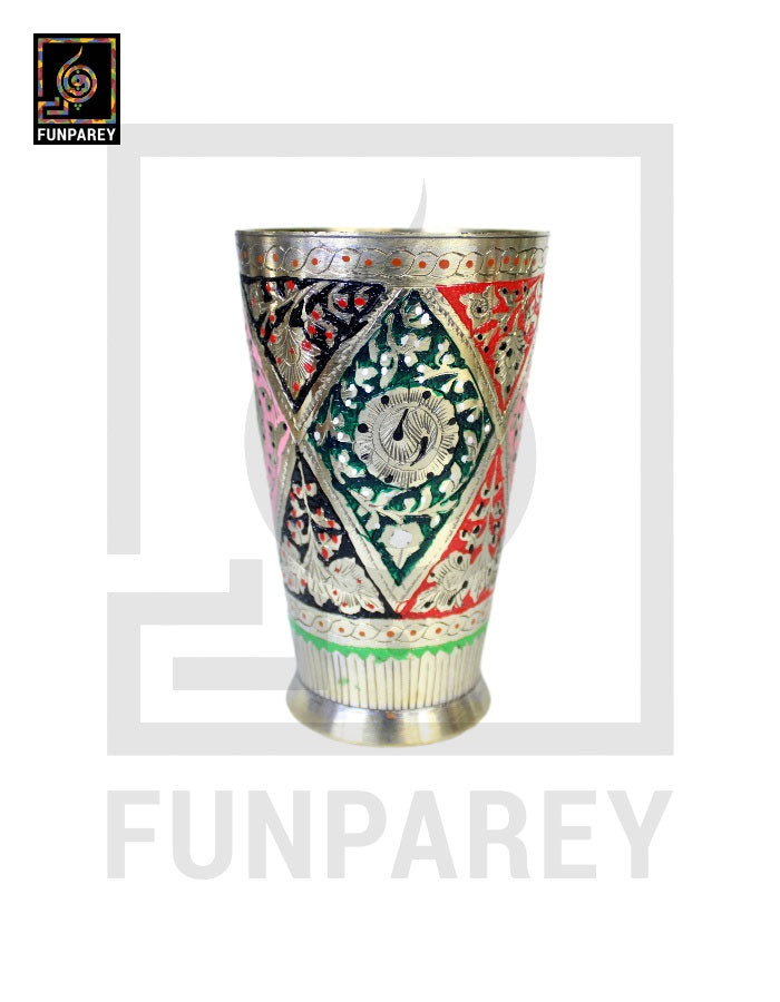 Brass Glass with Colorful Insized Design 5"