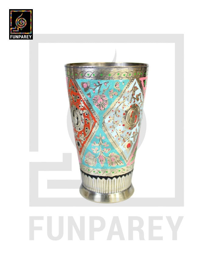 Brass Glass with Colorful Insized Design 5"