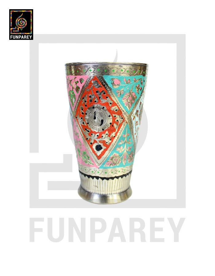 Brass Glass with Colorful Insized Design 5"