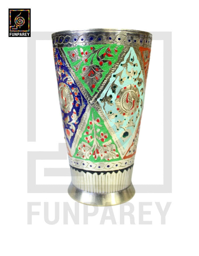 Brass Glass with Colorful Insized Design 5" Hover Image