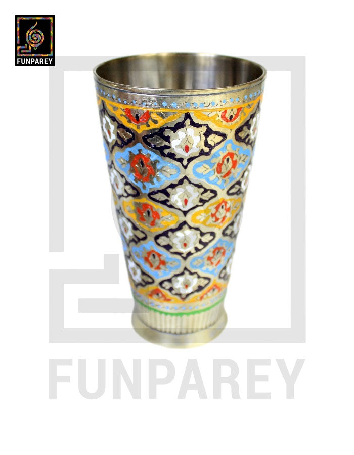Brass Glass with Colorful Insized Design 6"