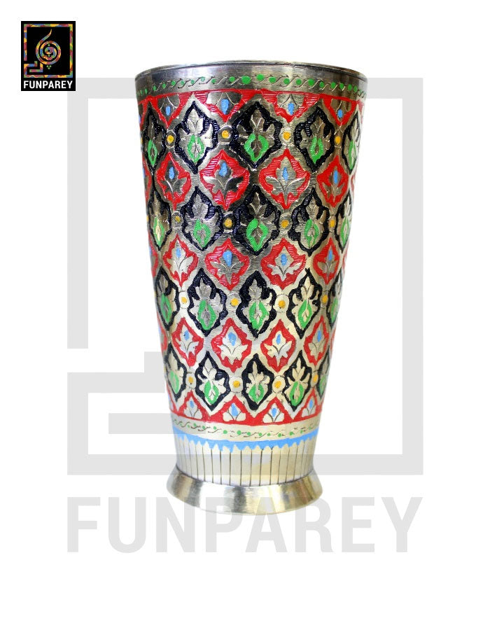 Brass Glass with Colorful Insized Design 6"