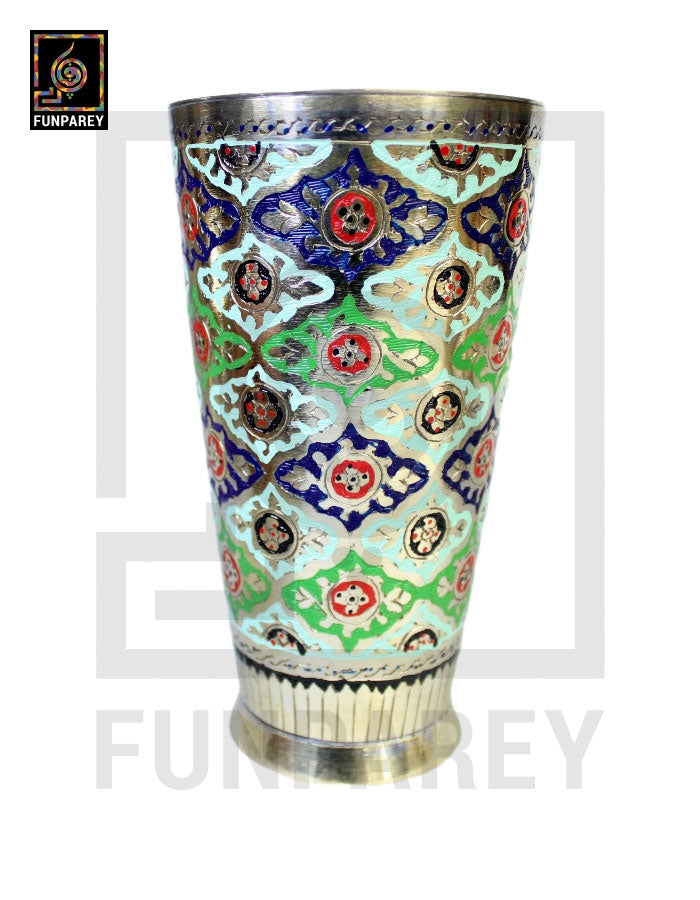 Brass Glass with Colorful Insized Design 6"