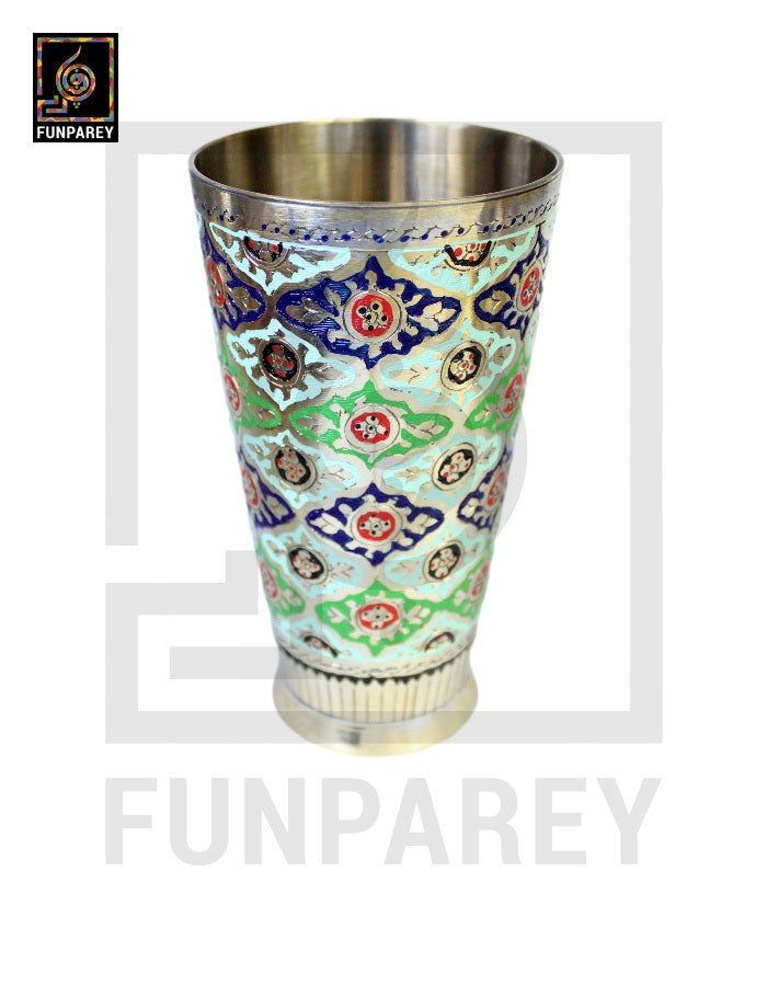 Brass Glass with Colorful Insized Design 6"