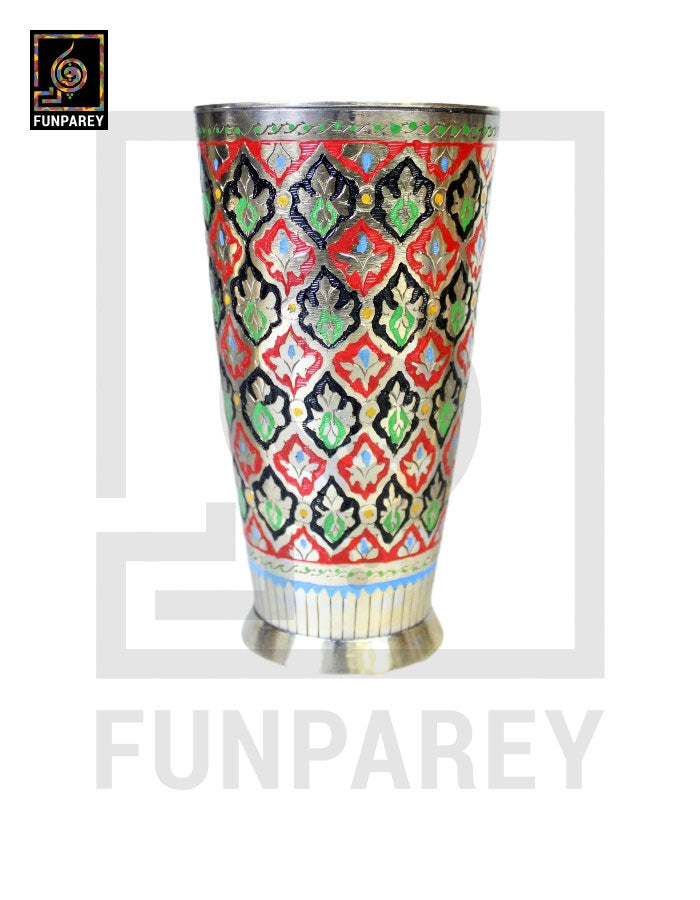 Brass Glass with Colorful Insized Design 6"