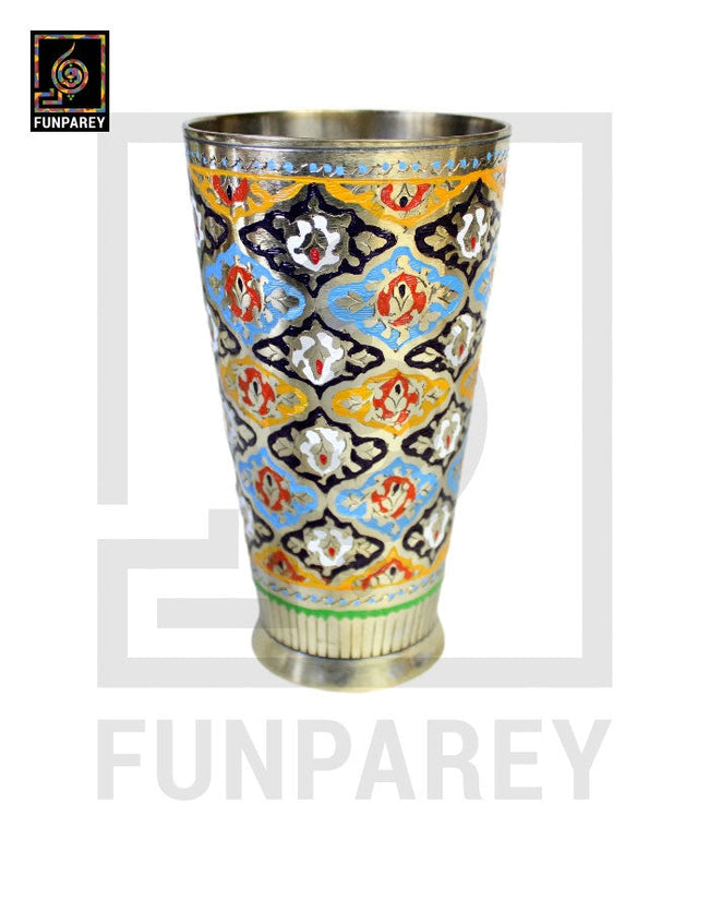 Brass Glass with Colorful Insized Design 6" Hover Image