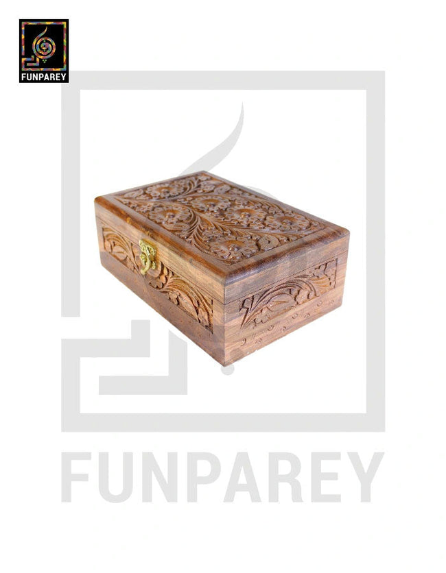 Hand Carved Premium Wooden Jewelry Box 8/5 Hover Image