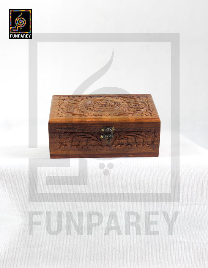 Hand Carved Wooden Jewelry Box 8/5