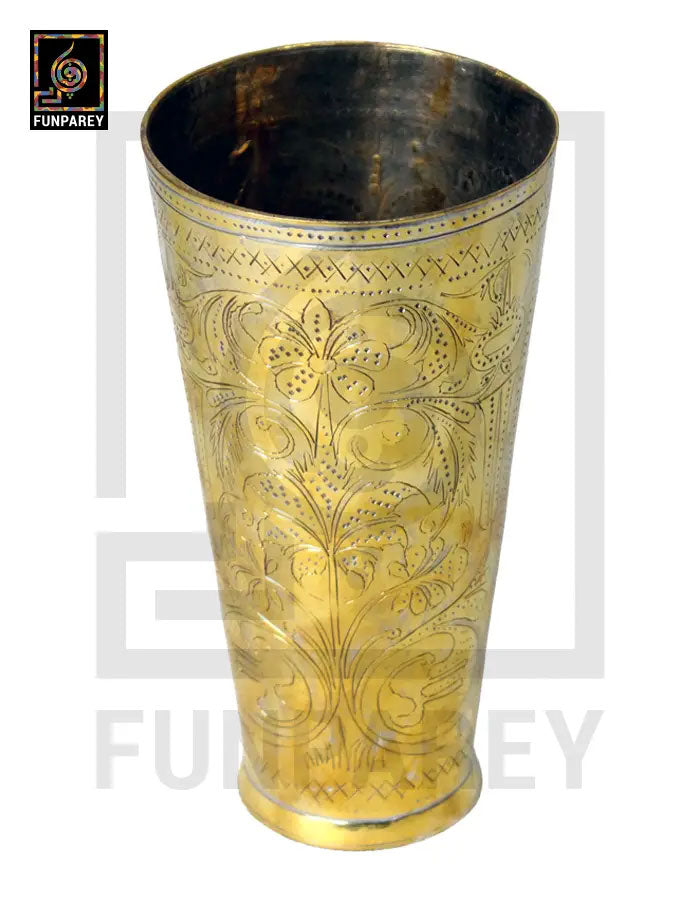 Handcrafted Antique Brass Glass with Embossed Motif Designs - Extra Large