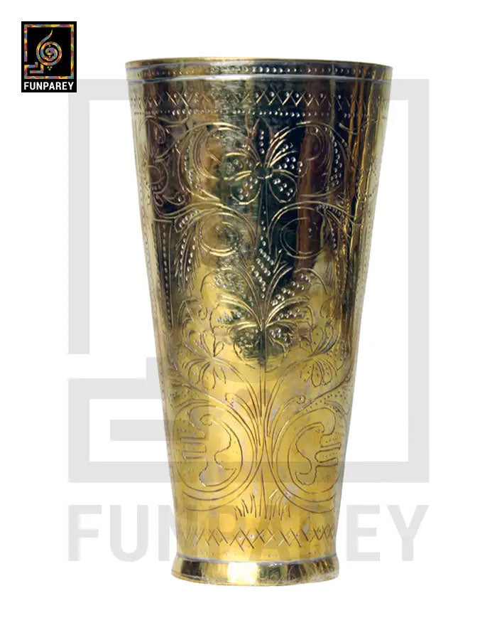 Handcrafted Antique Brass Glass with Embossed Motif Designs - Extra Large