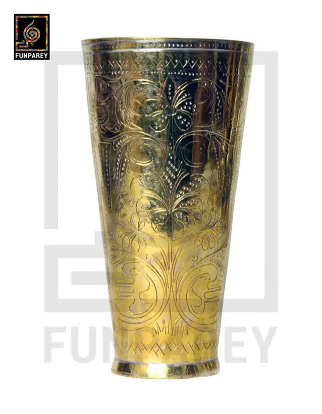 Handcrafted Antique Brass Glass with Embossed Motif Designs - Extra Large Hover Image