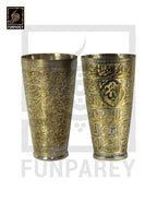 Handcrafted Brass Glass Golden Pair with Embossed "Asma ul Husna" and "Asma e Mohammad"