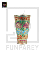 Handcrafted Brass Glass with Embossed Colorful Motif Designs