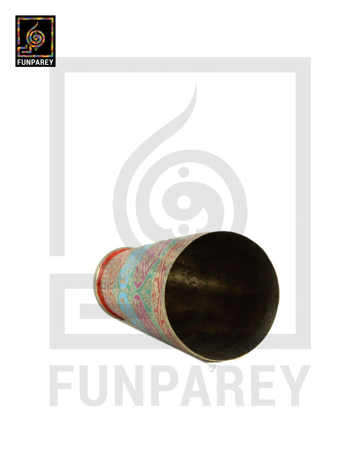 Handcrafted Brass Glass with Embossed Colorful Motif Designs