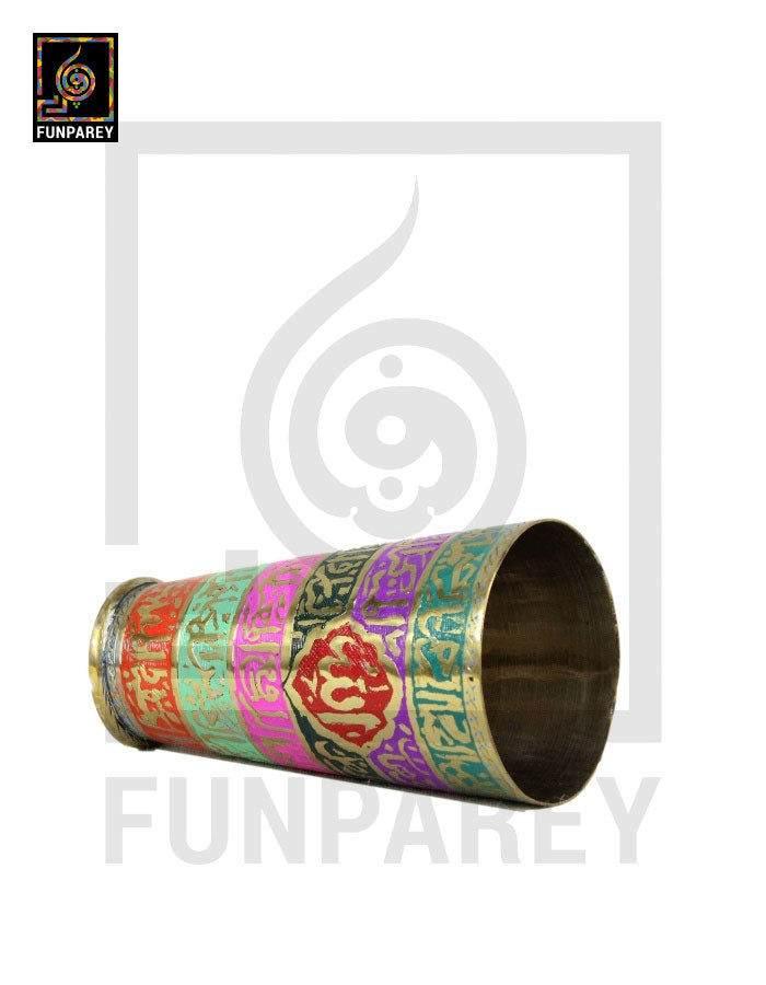 Handcrafted Colorful Brass Glass Pair with Embossed "Asma ul Husna" & "Asma e Mohammad"