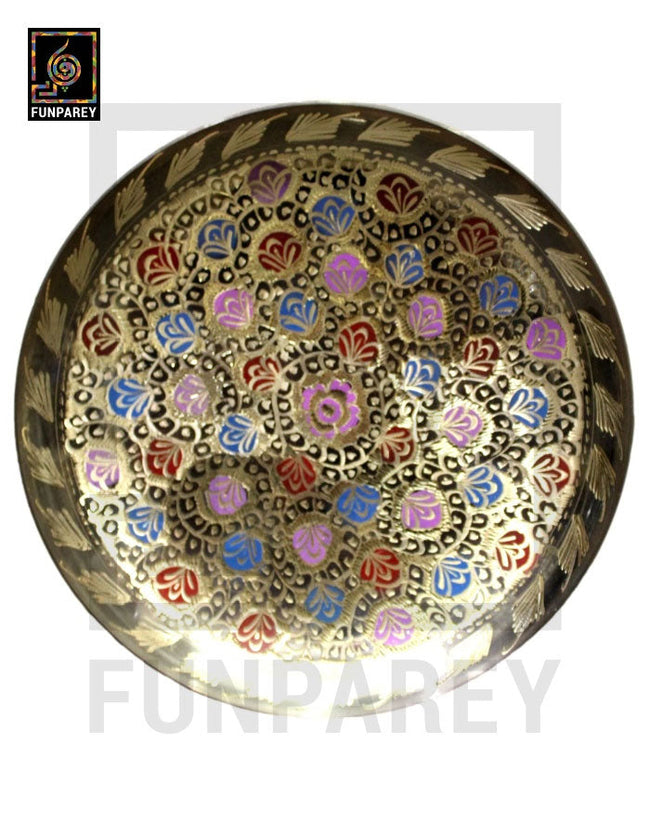 Handmade 12" Brass Fancy Saucer with Multicolor Motif Main Image
