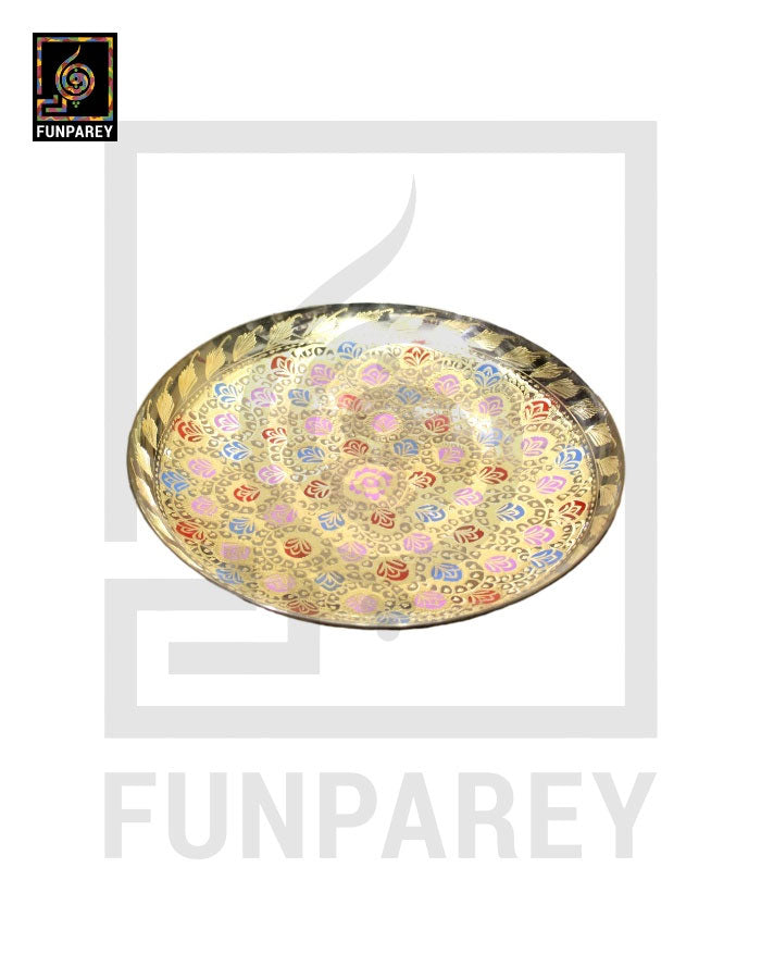 Handmade 12" Brass Fancy Saucer with Multicolor Motif
