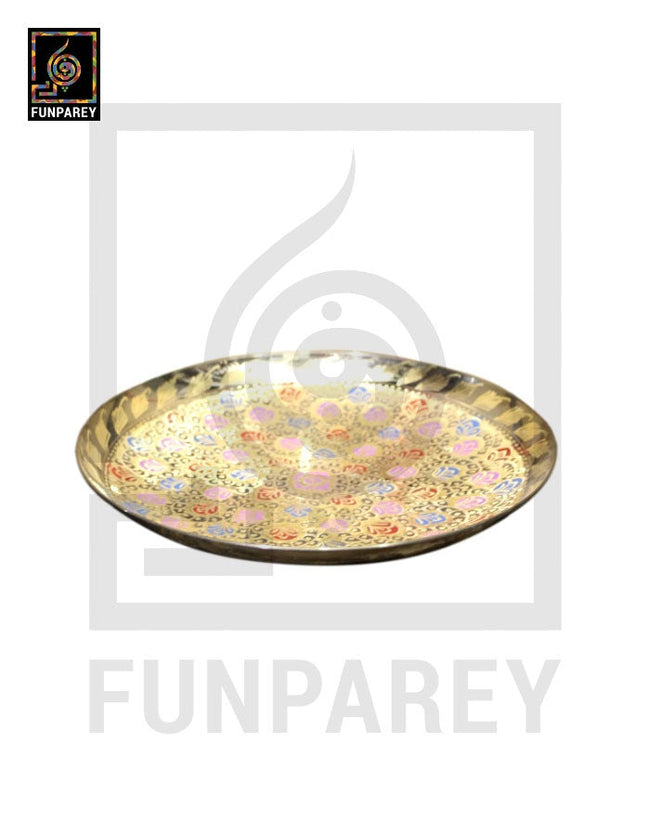 Handmade 12" Brass Fancy Saucer with Multicolor Motif Hover Image