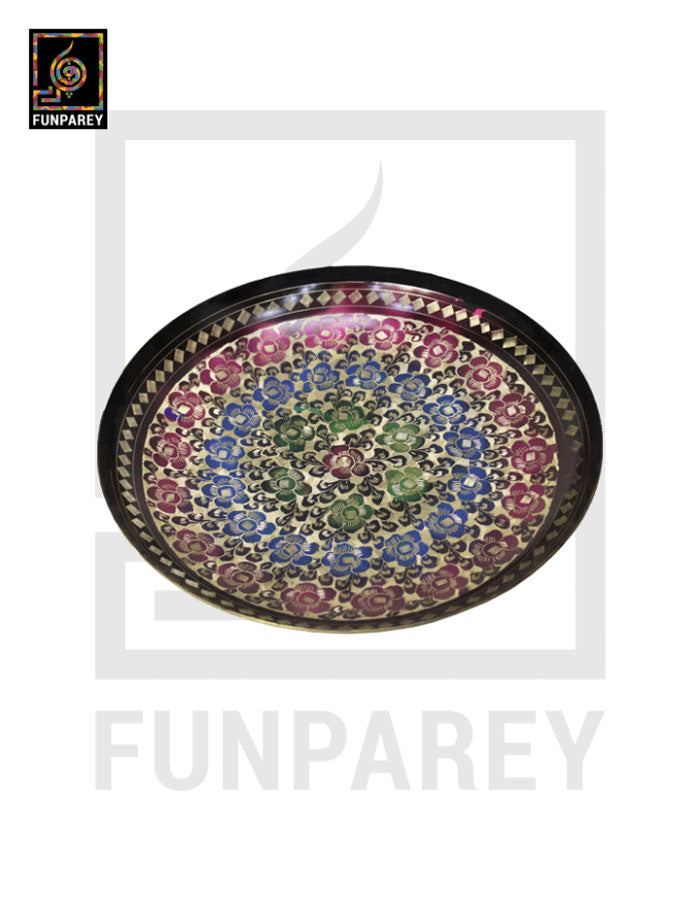 Handmade 12" Brass Saucer/Bowl with Colored Motif