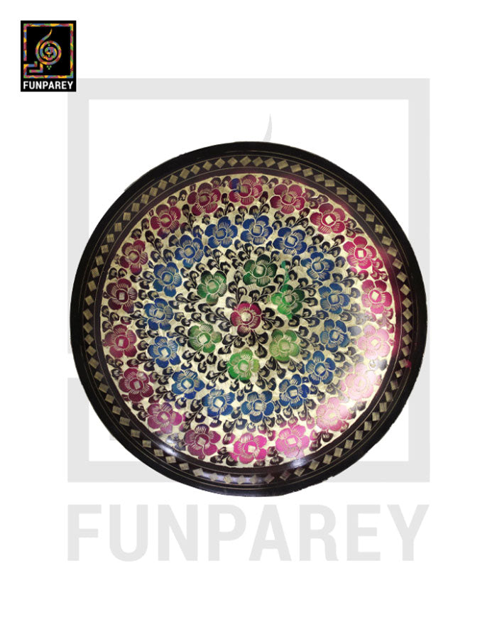 Handmade 12" Brass Saucer/Bowl with Colored Motif