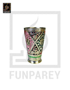 Handmade Antique Brass Jug Set with Colored Motif