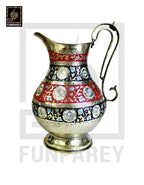 Handmade Antique Brass Jug Set with Colored Motif