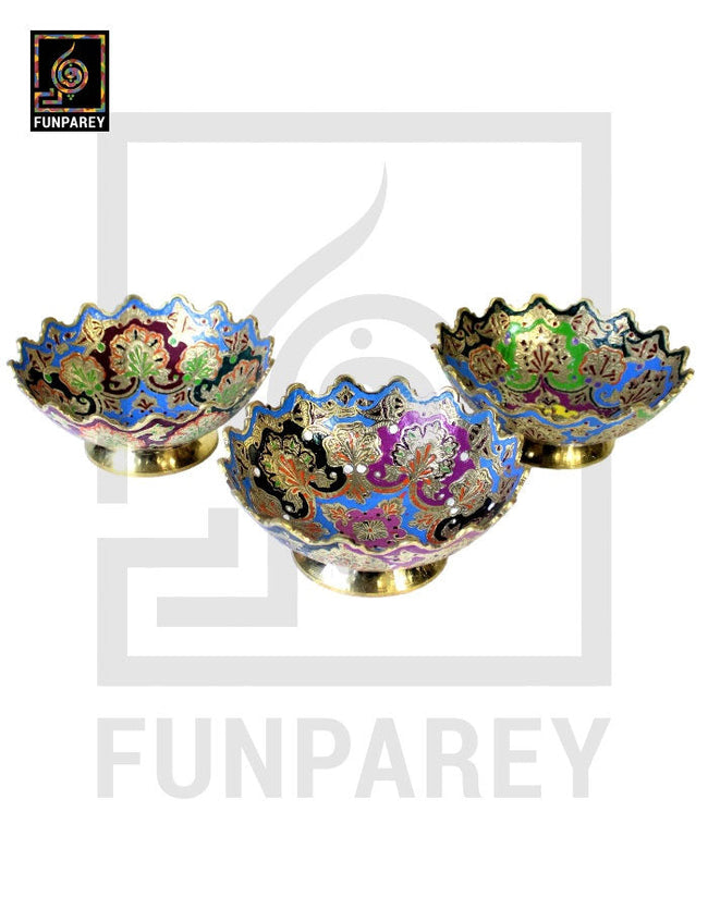 Handmade Decorative 6" MEDIUM Distinct Brass Bowl Set (3 Pieces) Hover Image
