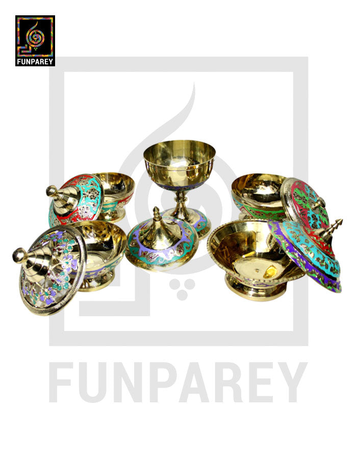 Handmade Decorative Brass Bowl with Lid Set (5 Pieces) (SMALL)
