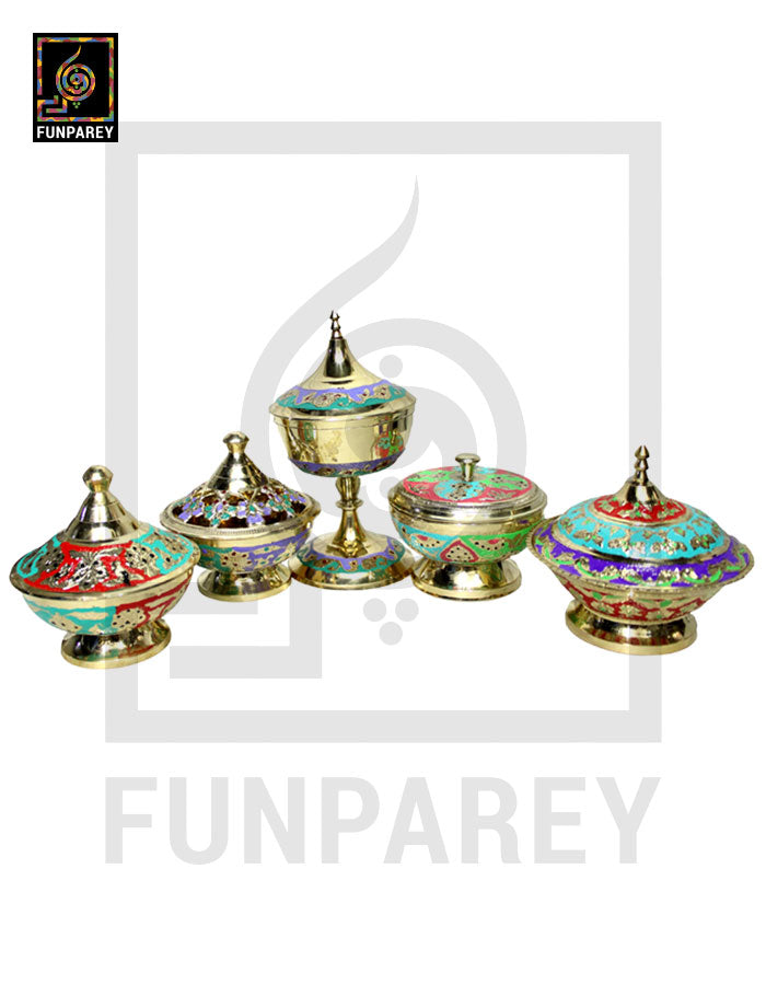 Handmade Decorative Brass Bowl with Lid Set (5 Pieces) (SMALL)