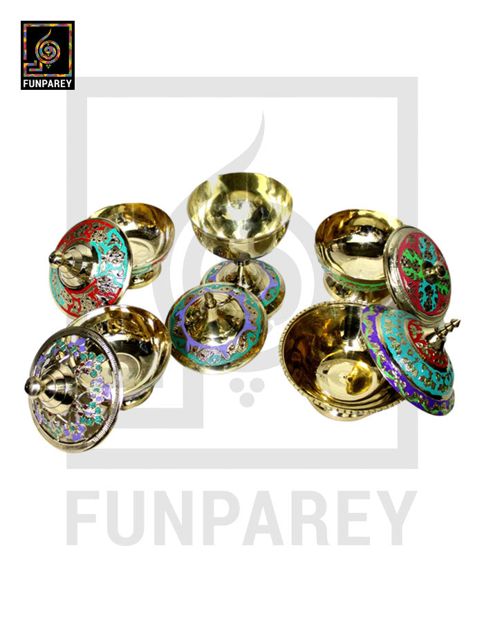 Handmade Decorative Brass Bowl with Lid Set (5 Pieces) (SMALL)