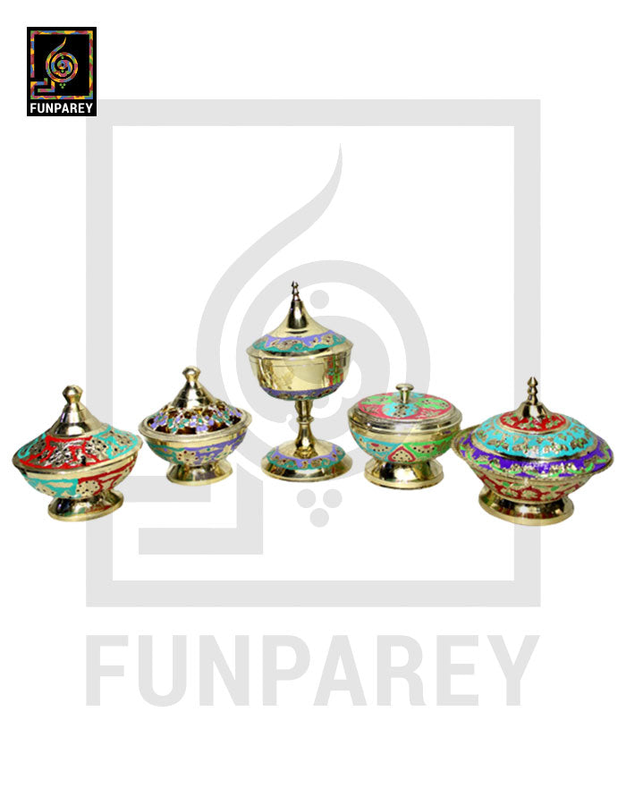 Handmade Decorative Brass Bowl with Lid Set (5 Pieces) (SMALL)