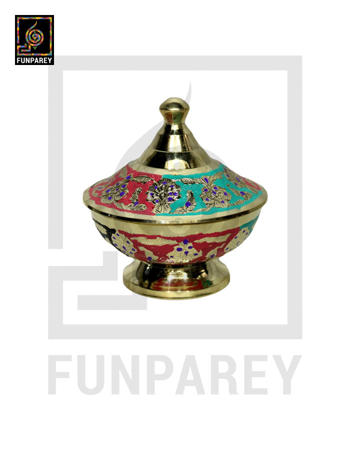Handmade Decorative Brass Bowl with Lid Set (5 Pieces) (SMALL)