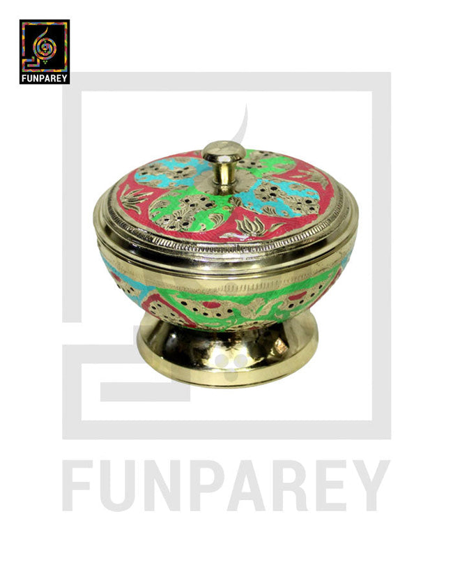 Handmade Decorative Flathead Brass Bowl with Lid (SMALL) Hover Image