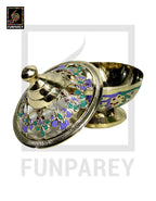 Handmade Decorative Rimmed Brass Bowl with Lid (SMALL)