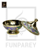 Handmade Decorative Rimmed Brass Bowl with Lid (SMALL)