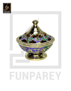 Handmade Decorative Rimmed Brass Bowl with Lid (SMALL)