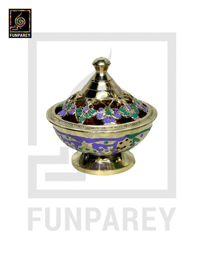 Handmade Decorative Rimmed Brass Bowl with Lid (SMALL) Main Image