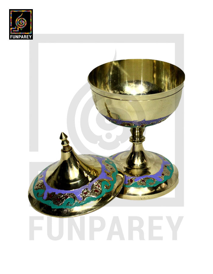 Handmade Decorative Tall Brass Bowl with Lid (TALL SMALL)