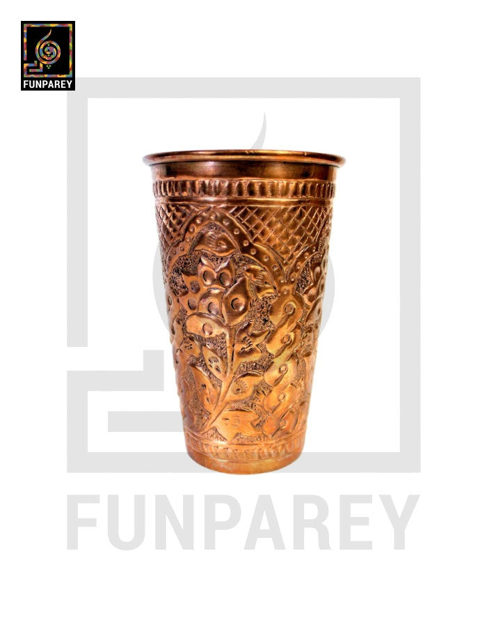 Handmade Full Copper Glass With Etched Motif Medium