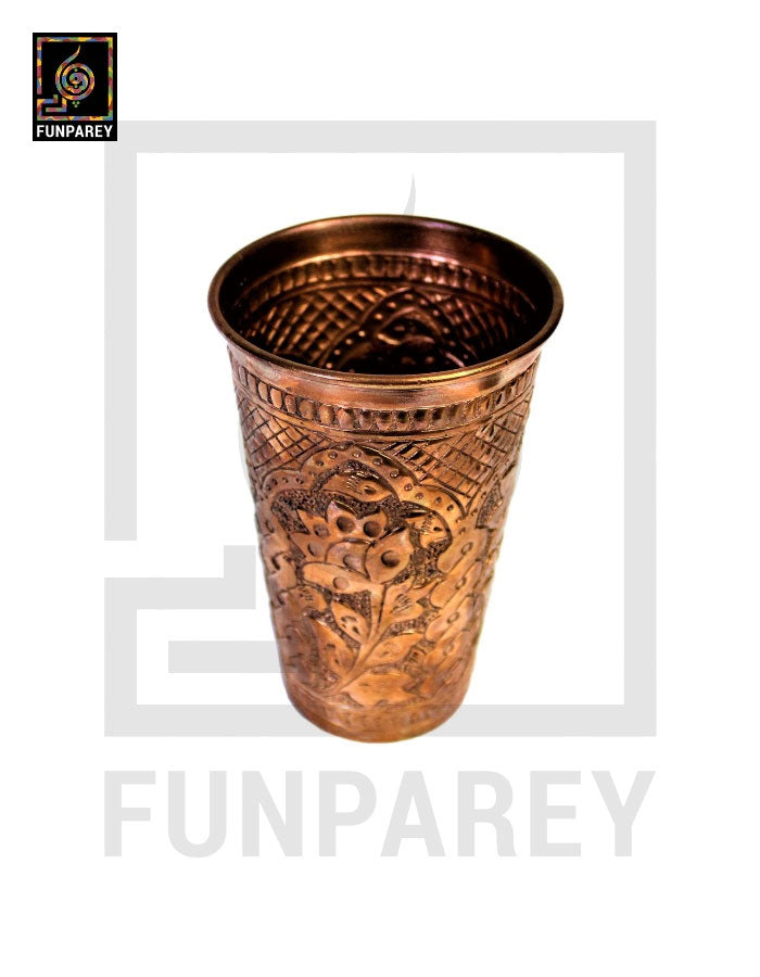 Handmade Full Copper Glass With Etched Motif Medium